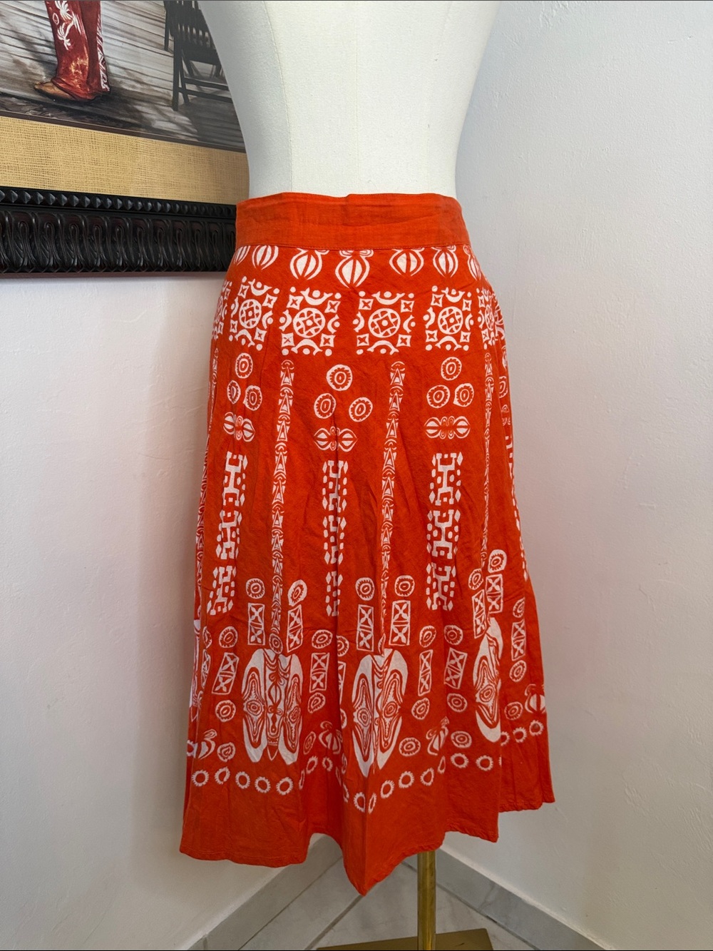 Studio West Orange Printed Circle Skater Skirt Hawaiian vibes